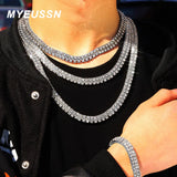 Iced Out 2 Row Tennis Bracelet Necklace Hip Hop Jewelry Choker Chain Gift