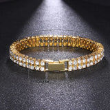 Iced Out 2 Row Tennis Bracelet Necklace Hip Hop Jewelry Choker Chain Gift