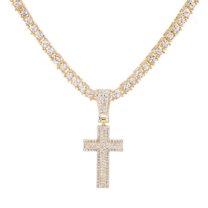 Iced Out Ankh Cross Pendant Necklace Choker Chain