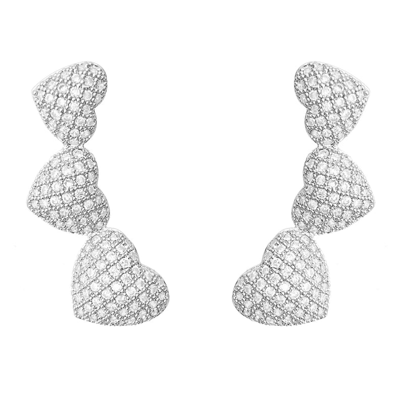 Zircon Heart Dangle Earrings Iced Out Women Jewelry