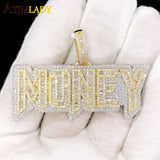 Iced Money Pendant Necklace CZ Paved Letter Bling Hip Hop Jewelry
