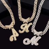 Butterfly Letter Pendant Necklace Rhinestone Cuban Chain Punk Jewelry