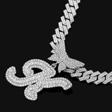 Butterfly Letter Pendant Necklace Rhinestone Cuban Chain Punk Jewelry