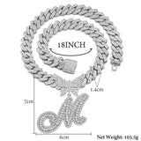 Butterfly Letter Pendant Necklace Rhinestone Cuban Chain Punk Jewelry