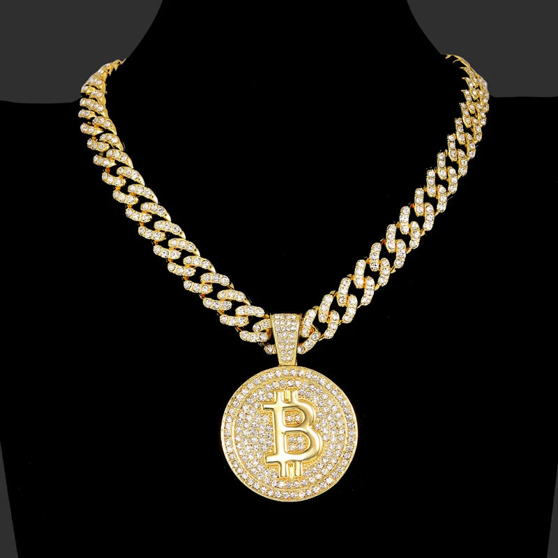 Iced Out Bling CZ Bitcoin Big Boss Pendant Necklace