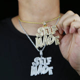 Iced Out Bling Zircon CZ Letter Self Pendant Necklace Men Hiphop Jewelry