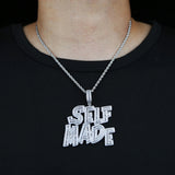 Iced Out Bling Zircon CZ Letter Self Pendant Necklace Men Hiphop Jewelry