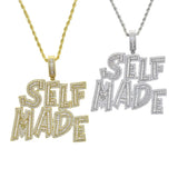 Iced Out Bling Zircon CZ Letter Self Pendant Necklace Men Hiphop Jewelry