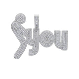 Iced Out Bling CZ Letter F You Pendant Necklace Silver Hip-hop Jewelry
