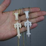 Iced Out Bling Hip Hop Men CZ Cross Sword Pendant Necklace
