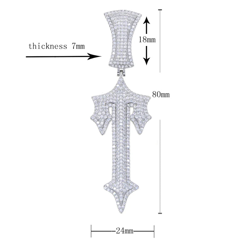 Iced Out Bling Hip Hop Men CZ Cross Sword Pendant Necklace