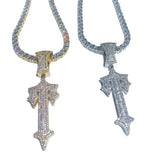Iced Out Bling Hip Hop Men CZ Cross Sword Pendant Necklace