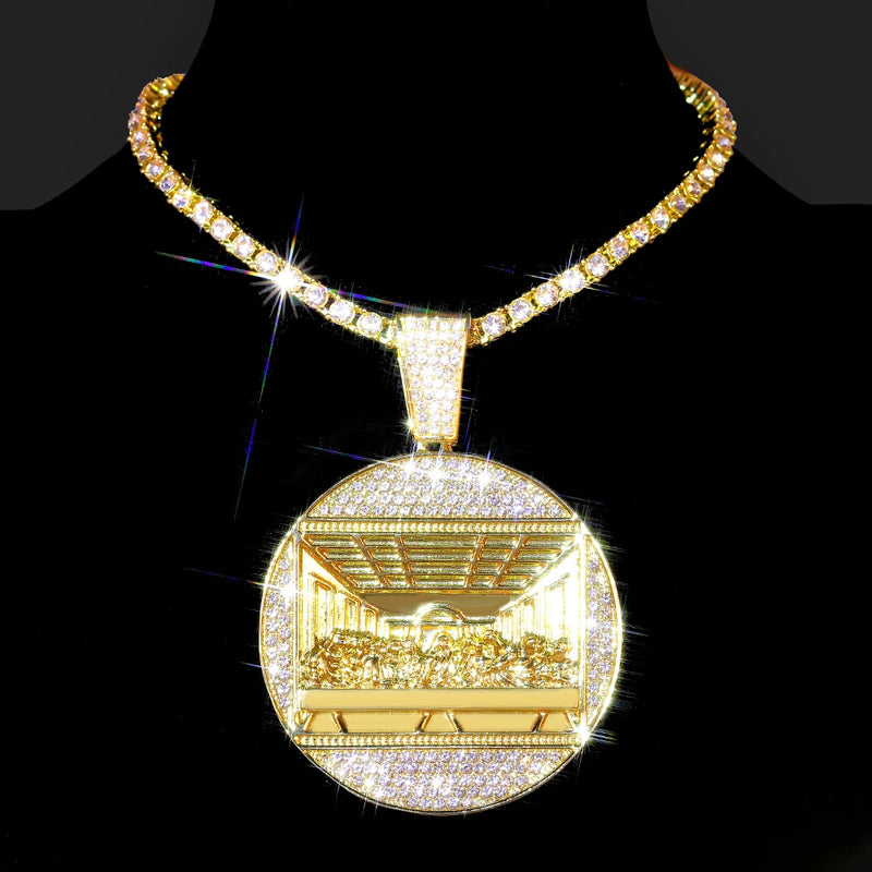 Iced Out Last Supper Pendant Men Big Jesus Zircon Silver Charm Necklace
