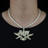 Iced Out Bling AK47 Pendant Necklace with 5mm Tennis Chain