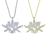 Iced Out Bling AK47 Pendant Necklace with 5mm Tennis Chain