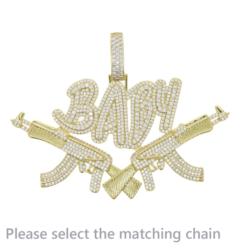 Iced Out Bling AK47 Pendant Necklace with 5mm Tennis Chain