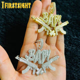 Iced Out Bling AK47 Pendant Necklace with 5mm Tennis Chain