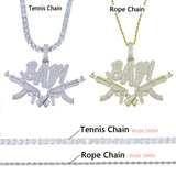 Iced Out Bling AK47 Pendant Necklace with 5mm Tennis Chain