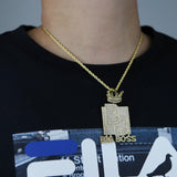 Iced Out Big Boss Pendant Necklace Silver Zircon Crown Hip Hop Jewelry