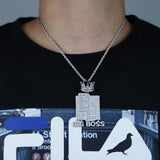 Iced Out Big Boss Pendant Necklace Silver Zircon Crown Hip Hop Jewelry
