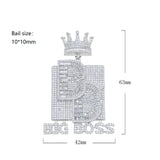 Iced Out Big Boss Pendant Necklace Silver Zircon Crown Hip Hop Jewelry