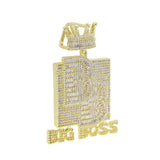 Iced Out Big Boss Pendant Necklace Silver Zircon Crown Hip Hop Jewelry