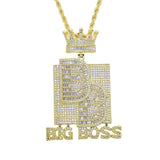 Iced Out Big Boss Pendant Necklace Silver Zircon Crown Hip Hop Jewelry