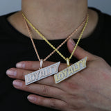 Bling Letters Loyalty Pendant Necklace Silver Zircon Charm Hip Hop Jewelry
