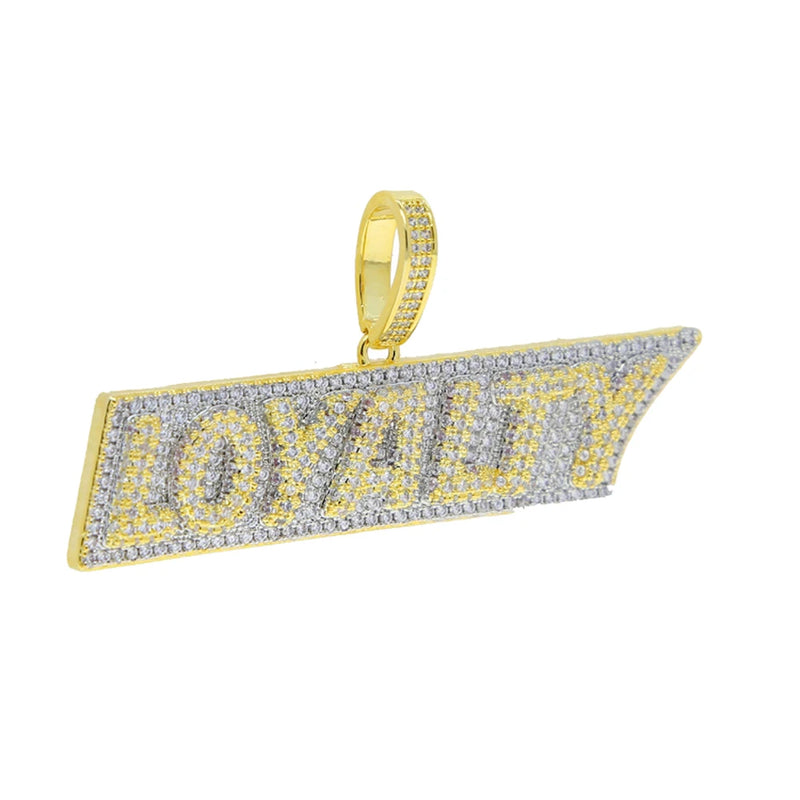 Bling Letters Loyalty Pendant Necklace Silver Zircon Charm Hip Hop Jewelry
