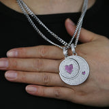 Iced Out Bling Moon Sun Pendant Necklace Silver Cubic Zircon Heart Charm