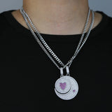 Iced Out Bling Moon Sun Pendant Necklace Silver Cubic Zircon Heart Charm