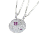 Iced Out Bling Moon Sun Pendant Necklace Silver Cubic Zircon Heart Charm