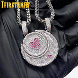 Iced Out Bling Moon Sun Pendant Necklace Silver Cubic Zircon Heart Charm