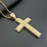 Iced Out CZ Cross Pendant Stainless Steel Men Necklace Hip Hop Bling N1492