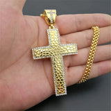 Iced Out CZ Cross Pendant Stainless Steel Men Necklace Hip Hop Bling N1492