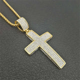 Bling CZ Cross Pendant Necklace Stainless Steel Men's Hip Hop Jewelry