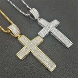 Bling CZ Cross Pendant Necklace Stainless Steel Men's Hip Hop Jewelry