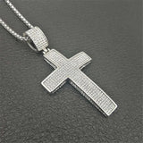 Bling CZ Cross Pendant Necklace Stainless Steel Men's Hip Hop Jewelry