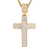 Bling CZ Cross Pendant Necklace Stainless Steel Men's Hip Hop Jewelry
