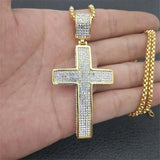 Bling CZ Cross Pendant Necklace Stainless Steel Men's Hip Hop Jewelry
