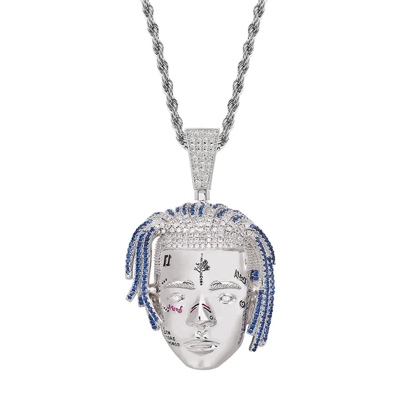 Iced Out Chain Hip Hop Singer Commemorate Pendant Men's Silver Necklace