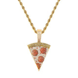 Iced Out Pizza Pendant Necklace 18k Plated Zirconia Chain Necklace