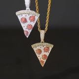Iced Out Pizza Pendant Necklace 18k Plated Zirconia Chain Necklace