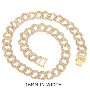 Iced Out Cuban Link Chain Necklace Rhinestone Man Necklace Bling