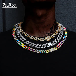 Iced Out Cuban Link Chain Necklace Rhinestone Man Necklace Bling