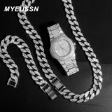 Iced Out Cuban Necklace Men Chain Hip Hop Jewelry Watch Choker