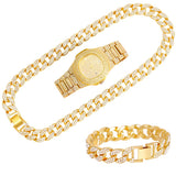 Iced Out Cuban Necklace Men Chain Hip Hop Jewelry Watch Choker