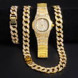 Iced Out Cuban Necklace Men Chain Hip Hop Jewelry Watch Choker