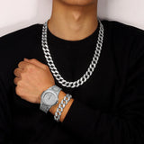 Iced Out Cuban Necklace Men Chain Hip Hop Jewelry Watch Choker