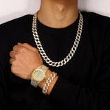 Iced Out Cuban Necklace Men Chain Hip Hop Jewelry Watch Choker